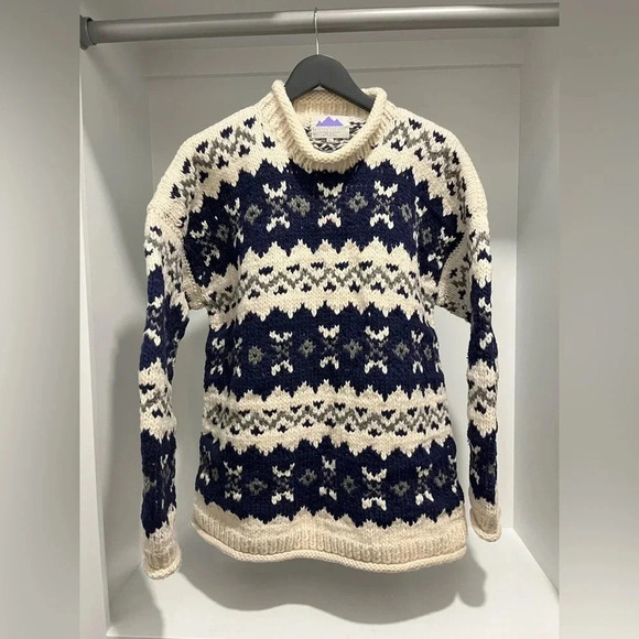 Vintage Handmade Global Rare sweater Mens/Womens Purple Mountain Co 100% wool XL - Picture 3 of 13